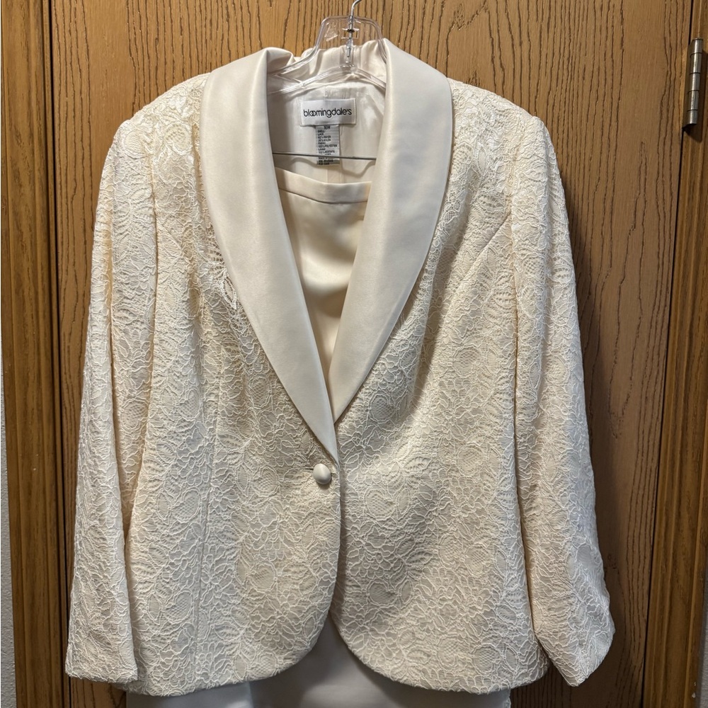 Bloomingdale's Cream Lace Blazer with Satin Collar